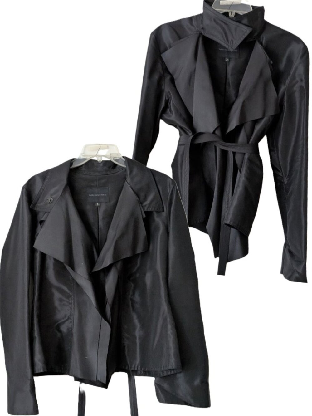 Marie Saint Pierre Black Architectural Draped Belted Jacket Coat Size 3
